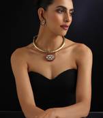 Gold plated red stone kundan necklace set