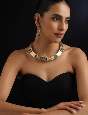 Gold plated green stone necklace set 1