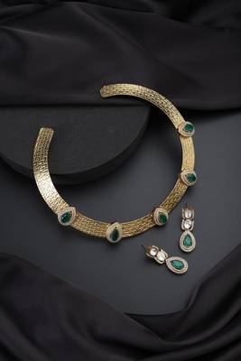 Gold plated green stone necklace set 2