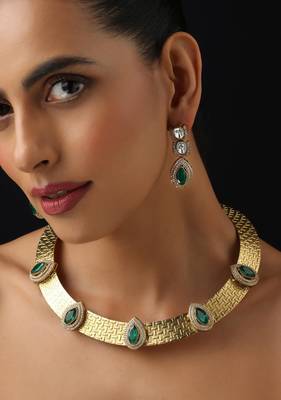 Gold plated green stone necklace set 3