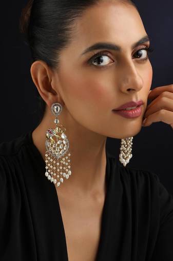 Gold plated white kundan chandbali