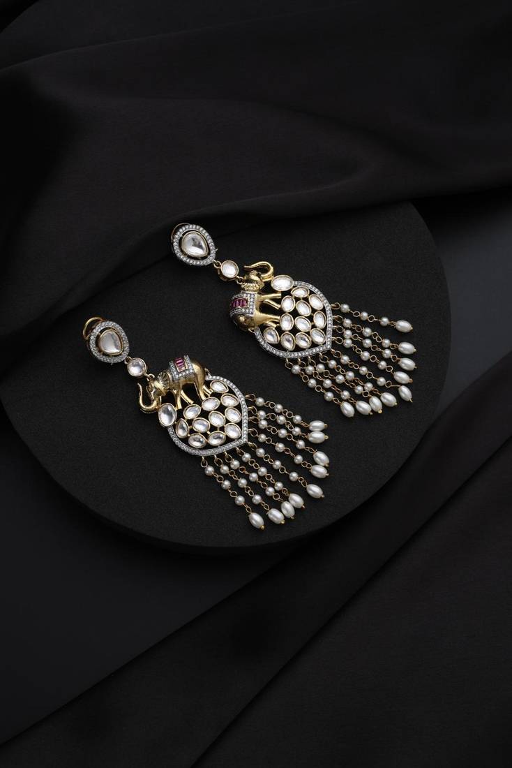 Gold plated white kundan chandbali