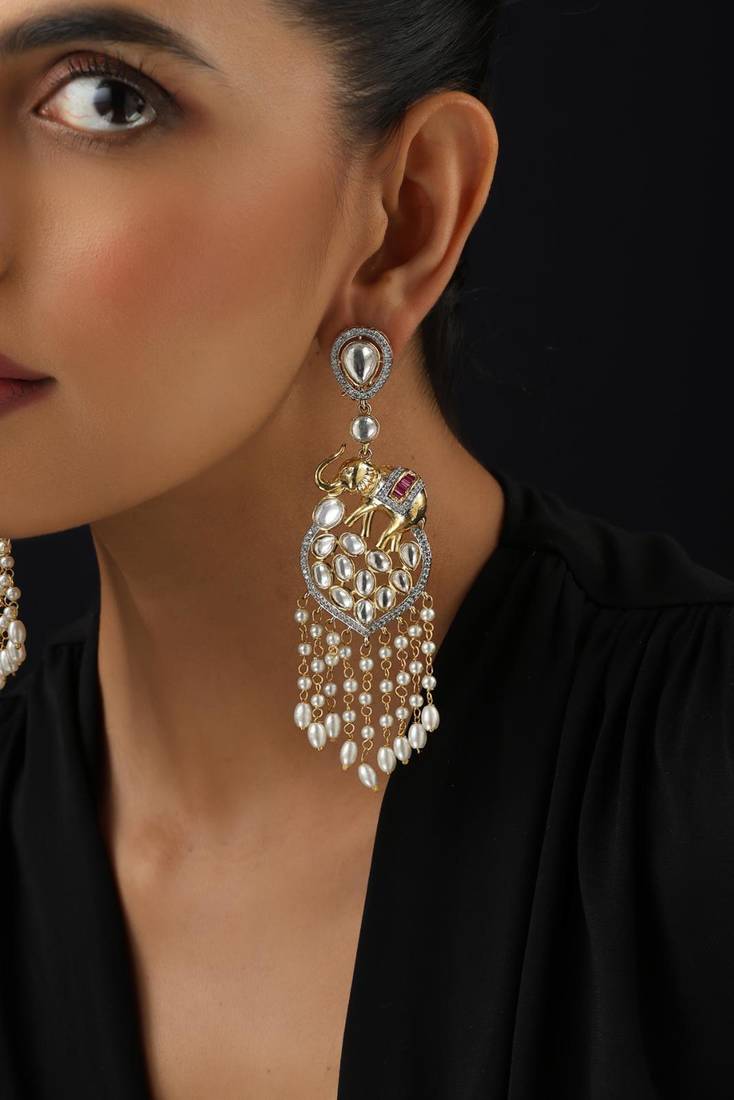 Gold plated white kundan chandbali