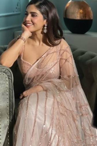 Rose pink embroidered saree set