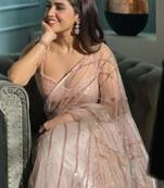 Rose pink embroidered saree set