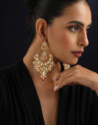 Gold plated kundan dangler earrings 1