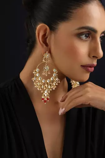 Gold plated kundan dangler earrings