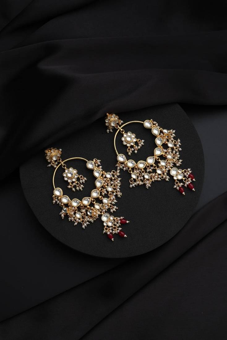 Gold plated kundan dangler earrings