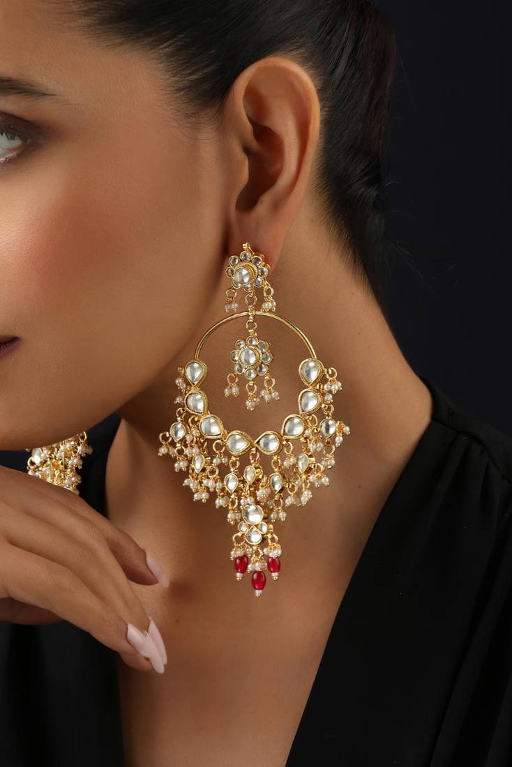 Gold plated kundan dangler earrings