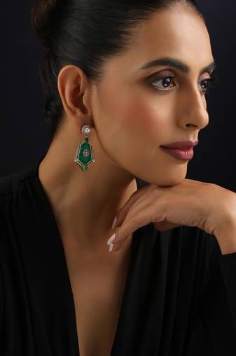 Gold plated green stone kundan chandbali