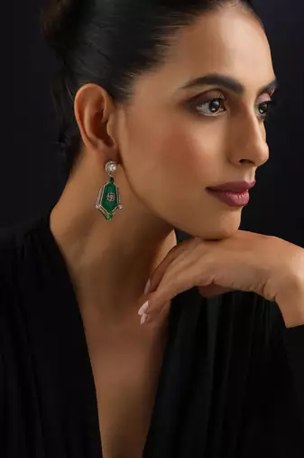 Gold plated green stone kundan chandbali