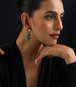 Gold plated green stone kundan chandbali