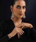 Gold plated red stone kundan jhumkas