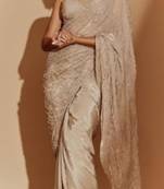 Chikoo embroidered blouse with saree