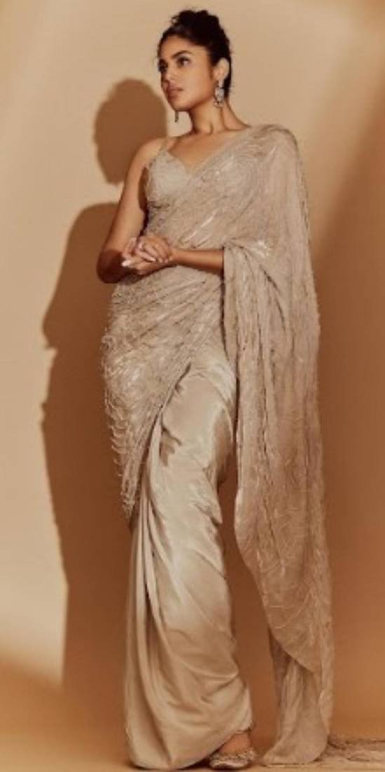 Chikoo embroidered blouse with saree