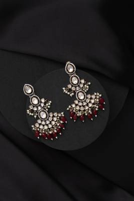 Gold plated red stone kundan jhumkas 2