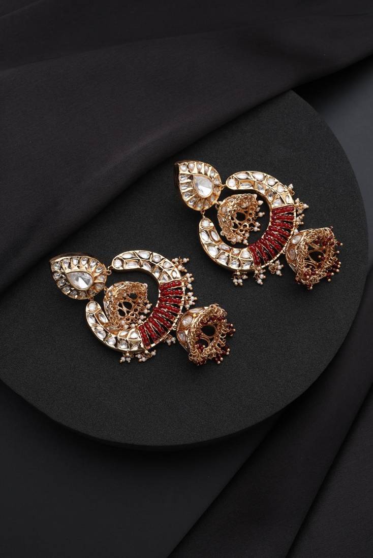 Gold plated kundan dangler earrings