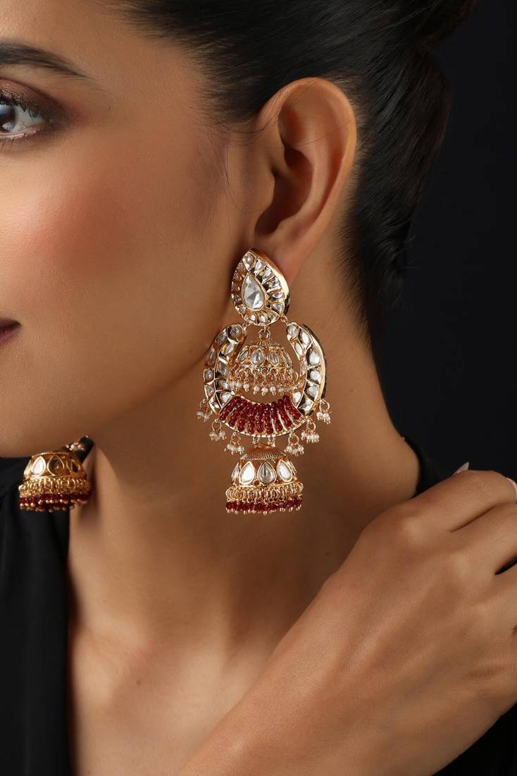 Gold plated kundan dangler earrings