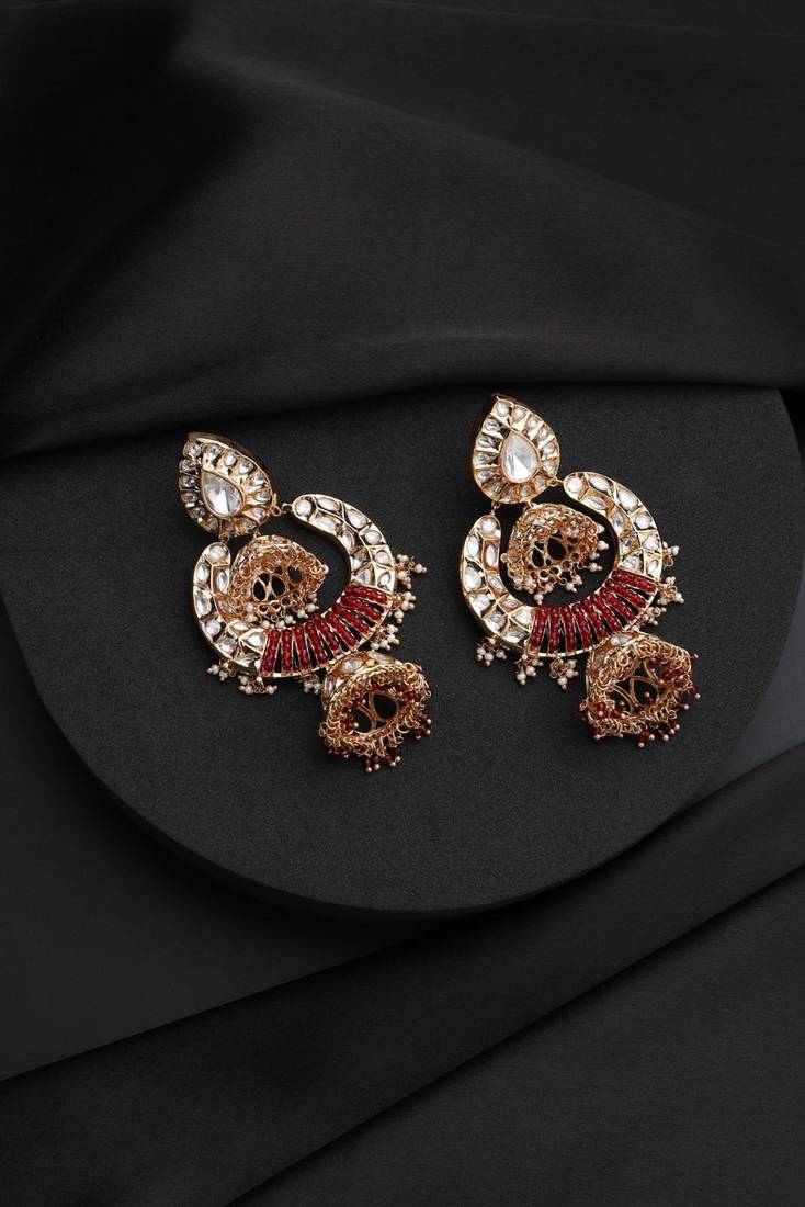 Gold plated kundan dangler earrings