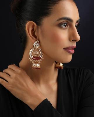 Gold plated kundan dangler earrings 5