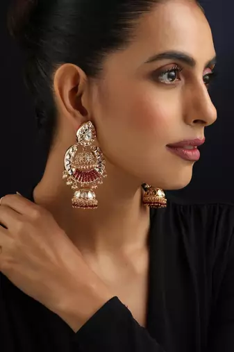 Gold plated kundan dangler earrings