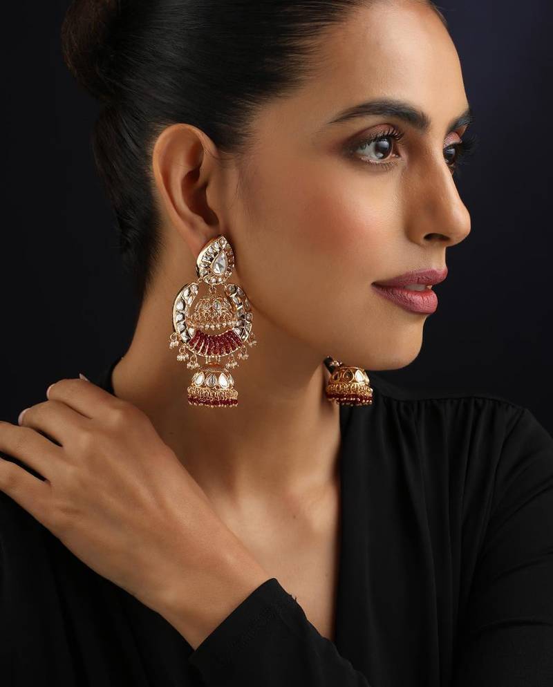 Gold plated kundan dangler earrings