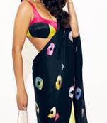 Black  shibori saree with multi-colour blouse