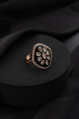 Gold plated green stone kundan ring 2