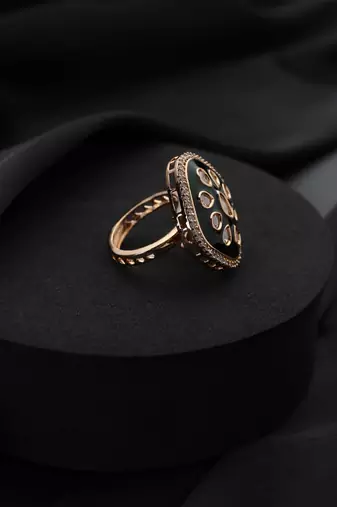Gold plated green stone kundan ring