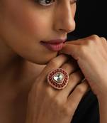 Gold plated red stone kundan ring