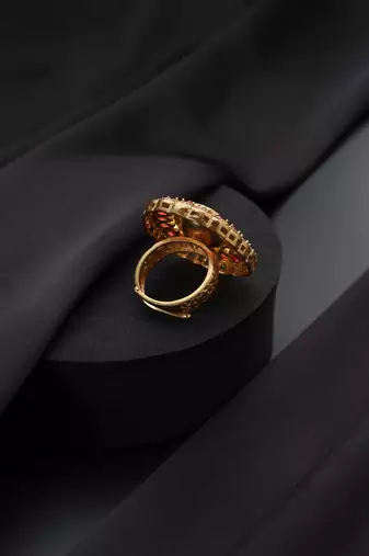 Gold plated red stone kundan ring