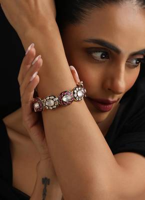 Gold plated multicolor kundan ring 1