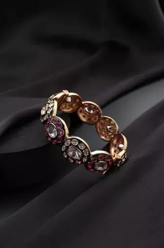Gold plated multicolor kundan ring