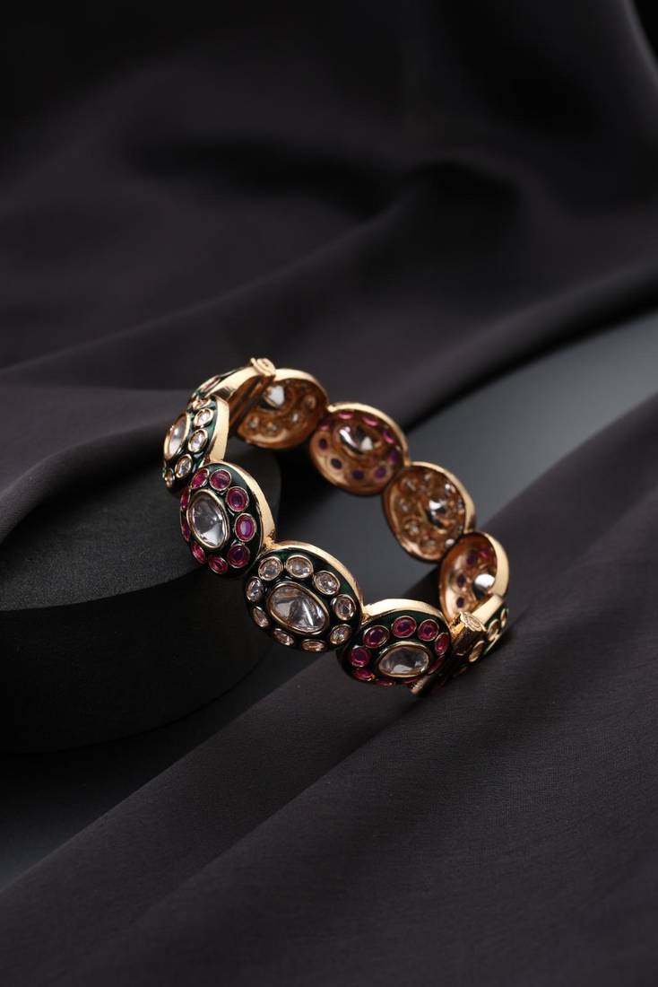 Gold plated multicolor kundan ring