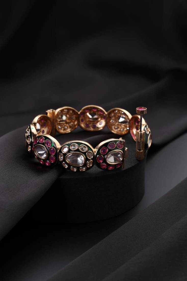 Gold plated multicolor kundan ring