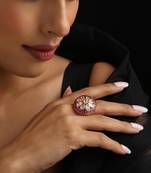 Gold plated red stone kundan ring