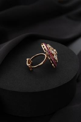 Gold plated red stone kundan ring 3