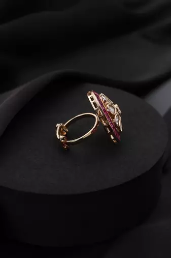 Gold plated red stone kundan ring