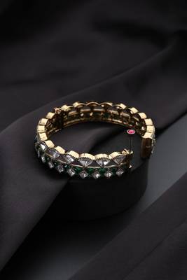 Gold plated green stone kundan bangle 3