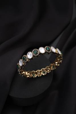 Gold plated green stone kundan bangle 2