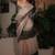 Green and beige colour block saree with embroidered blouse