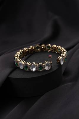 Gold plated green stone kundan bangle 3