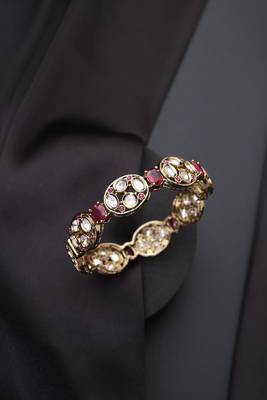 Gold plated red stone kundan bangle 2