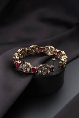 Gold plated red stone kundan bangle 3