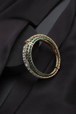 Gold plated green stone kundan bangle 2