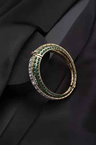 Gold plated green stone kundan bangle