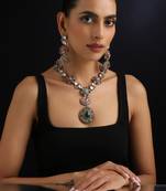 Gold plated multicolour kundan necklace set