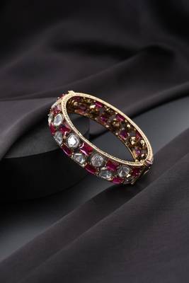 Gold plated red stone kundan bangle 2