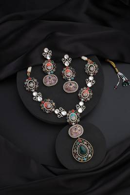 Gold plated multicolour kundan necklace set 2