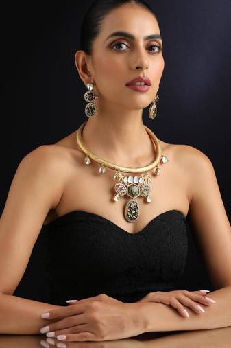 Gold plated multicolour necklace set